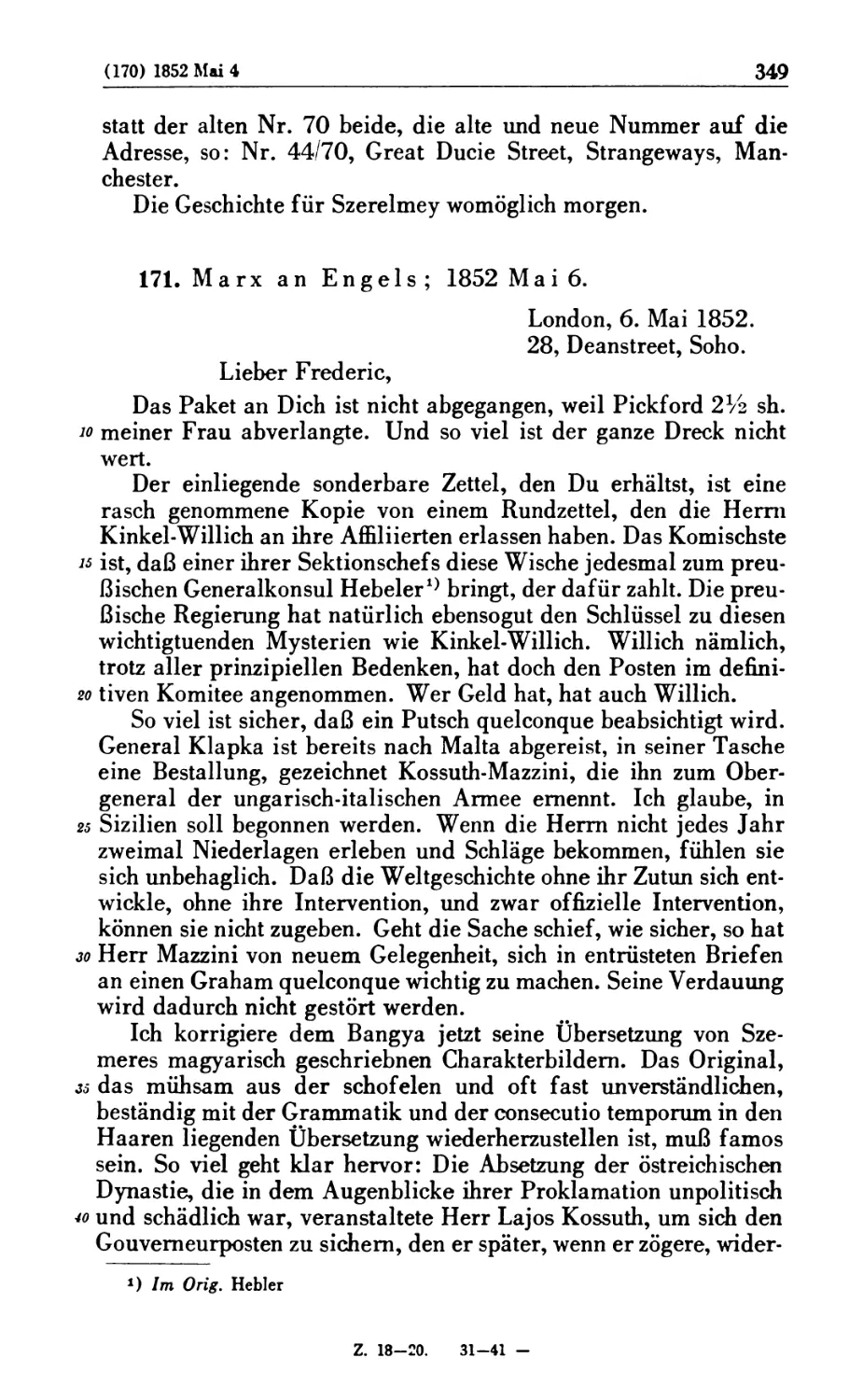 171. Marx an Engels; 1852 Mai 6