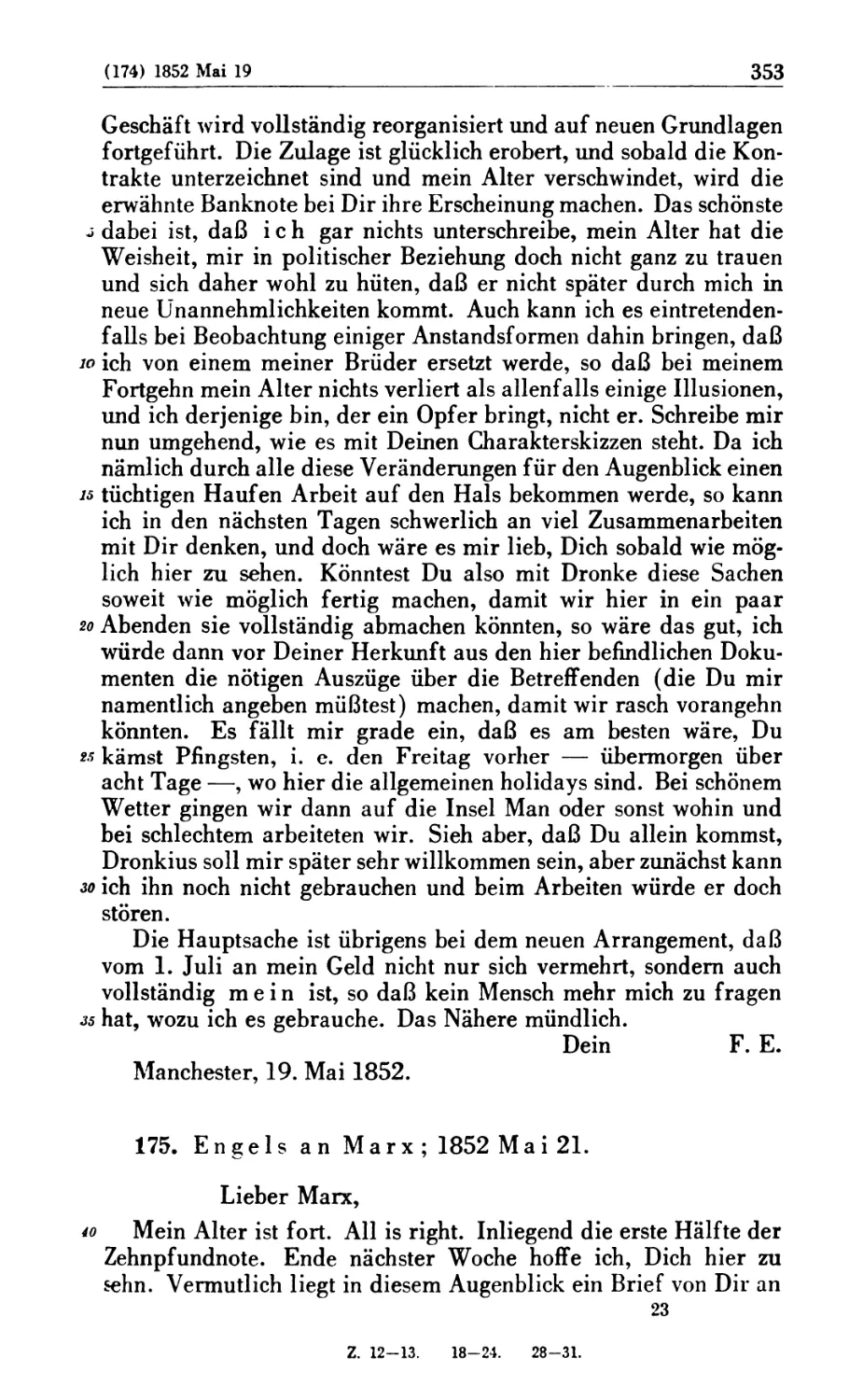 175. Engels an Marx; 1852 Mai 21
