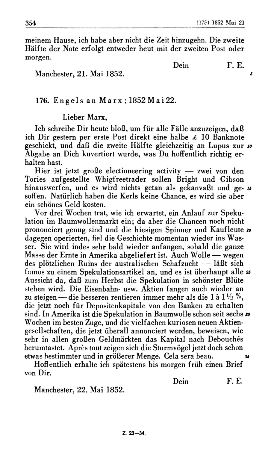 176. Engels an Marx; 1852 Mai 22