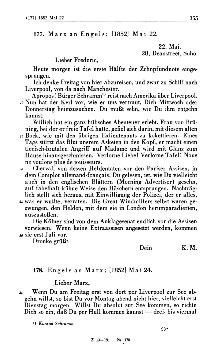 177. Marx an Engels; [1852] Mai 22
178. Engels an Marx; [1852] Mai 24