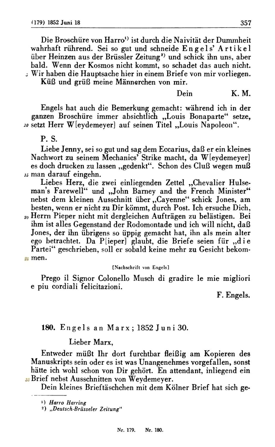 180. Engels an Marx; 1852 Juni 30