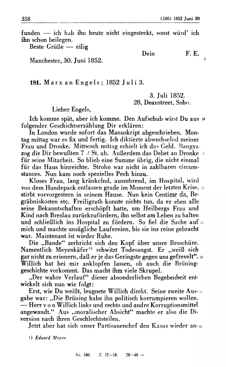 181. Marx an Engels: 1852 Juli 3