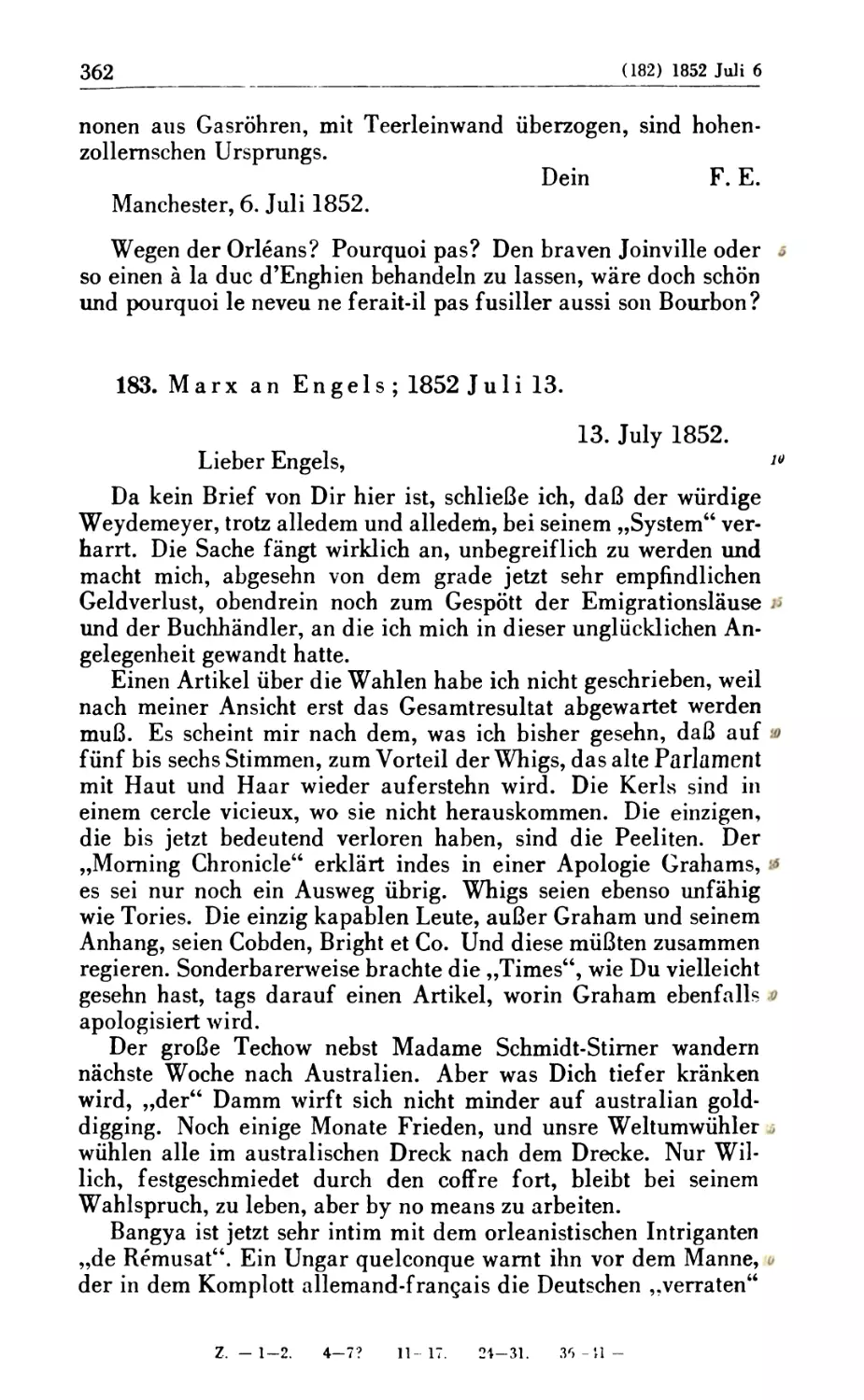 183. Marx an Engels; 1852 Juli 13