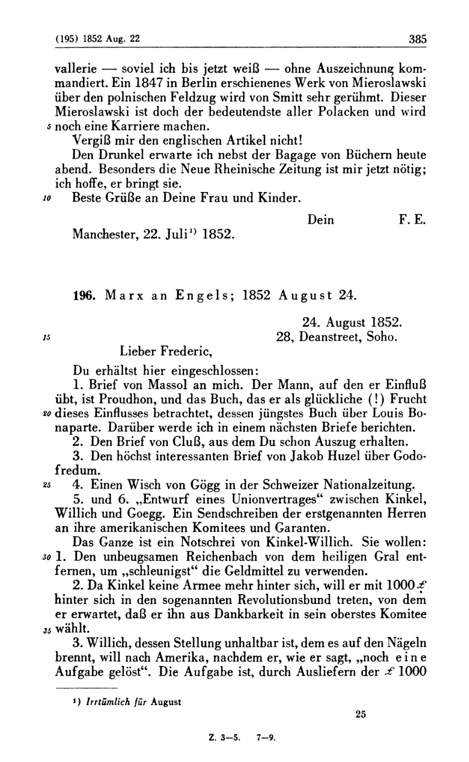 196. Marx an Engels; 1852 August 24