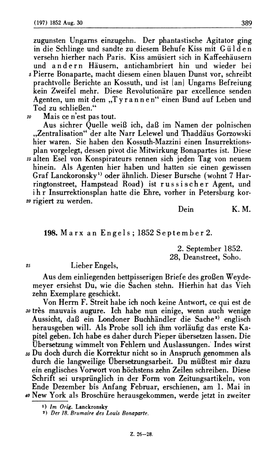 198. Marx an Engels; 1852 September 2