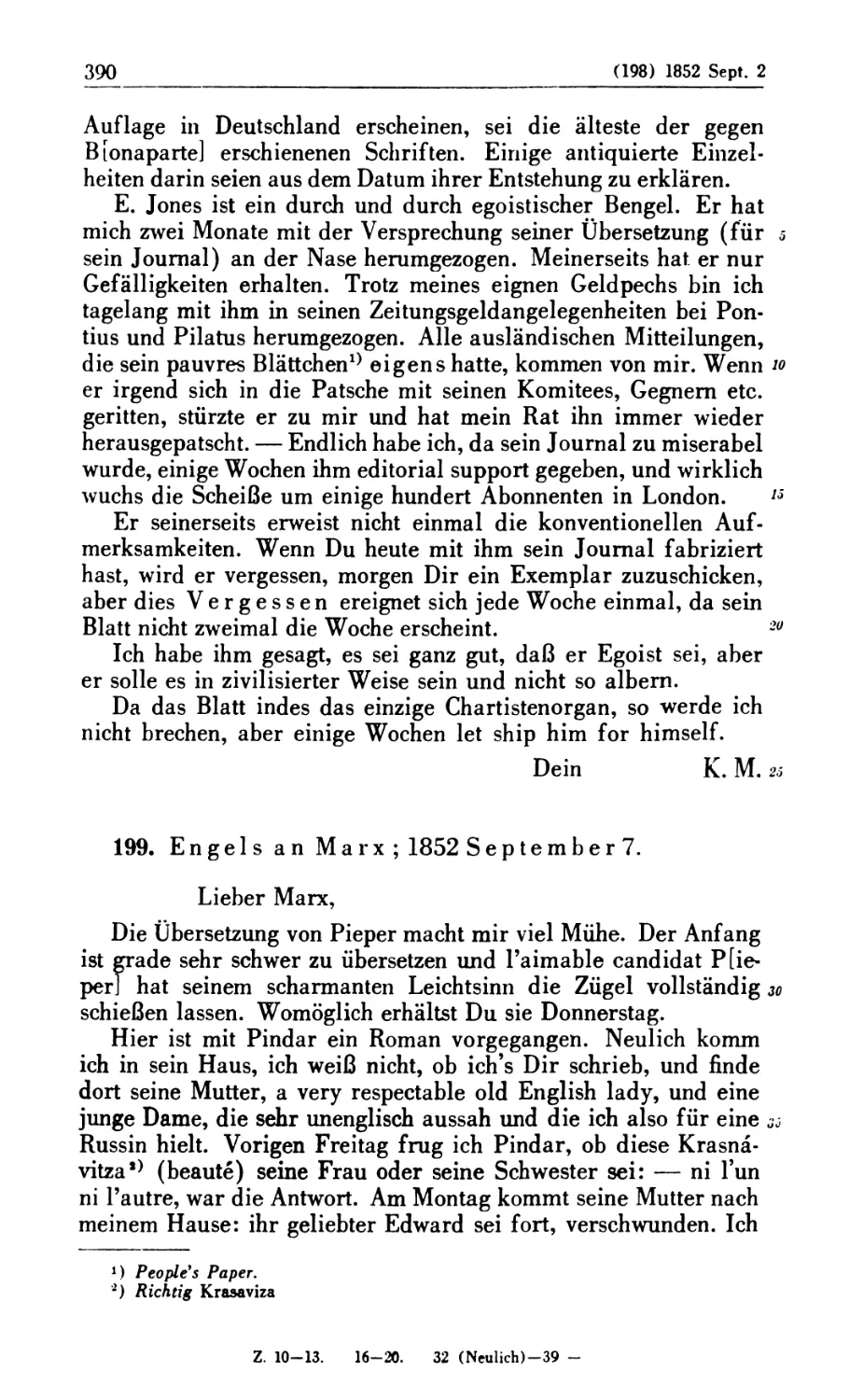 199. Engels an Marx; 1852 September 7