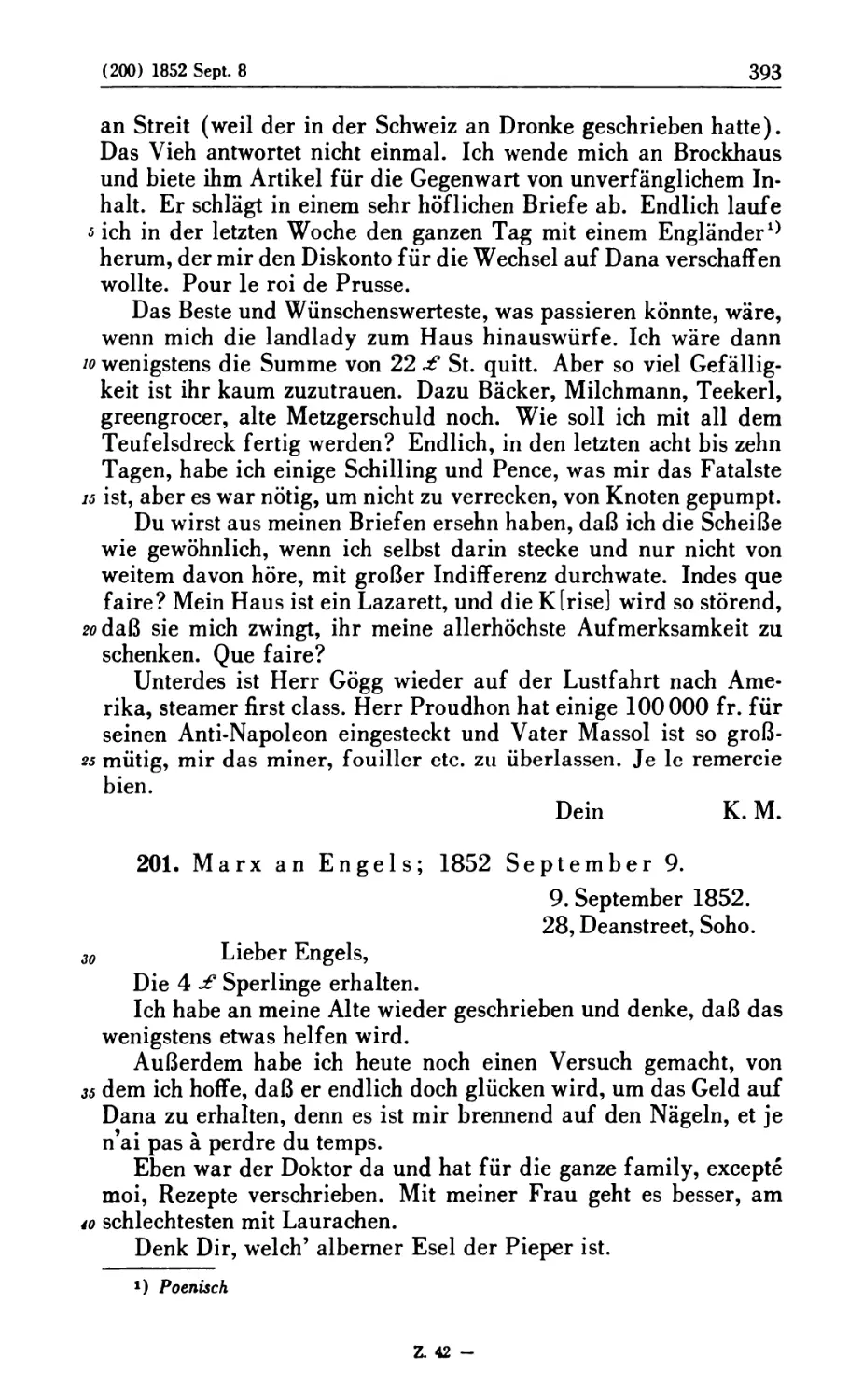 201. Marx an Engels; 1852 September 9