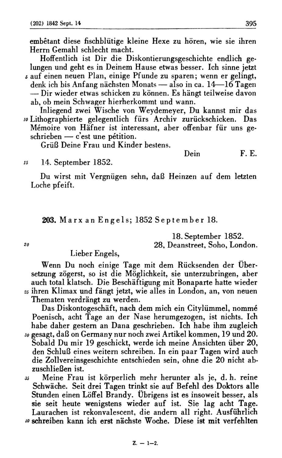 203. Marx an Engels; 1852 September 18