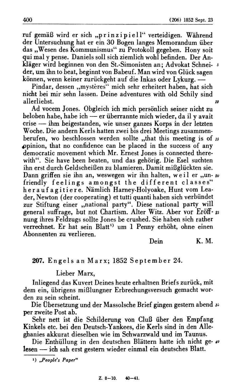 207. Engels an Marx; 1852 September 24