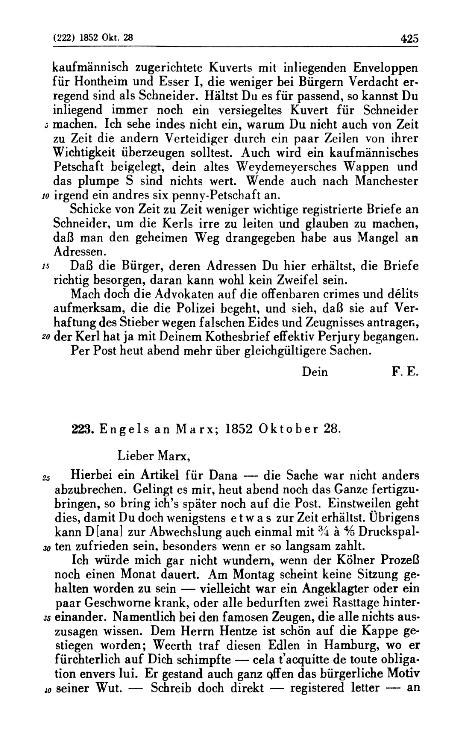 223. Engels an Marx; 1852 Oktober 28