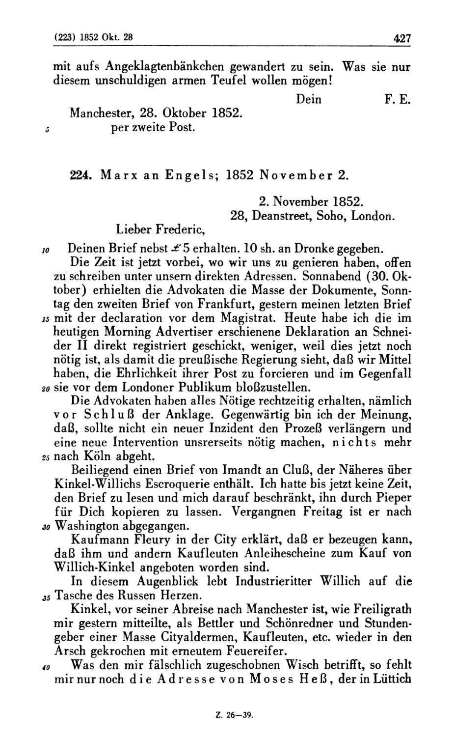 224. Marx an Engels; 1852 November 2
