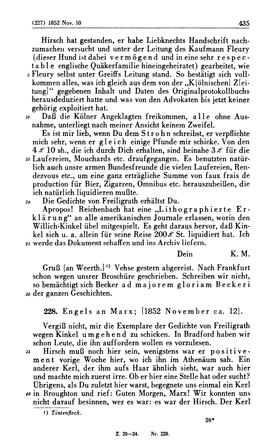 228. Engels an Marx; [1852 November ca. 12]