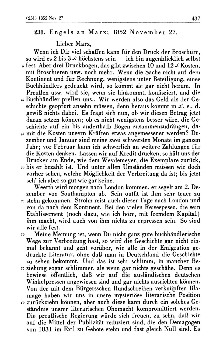 231. Engels an Marx; 1852 November 27