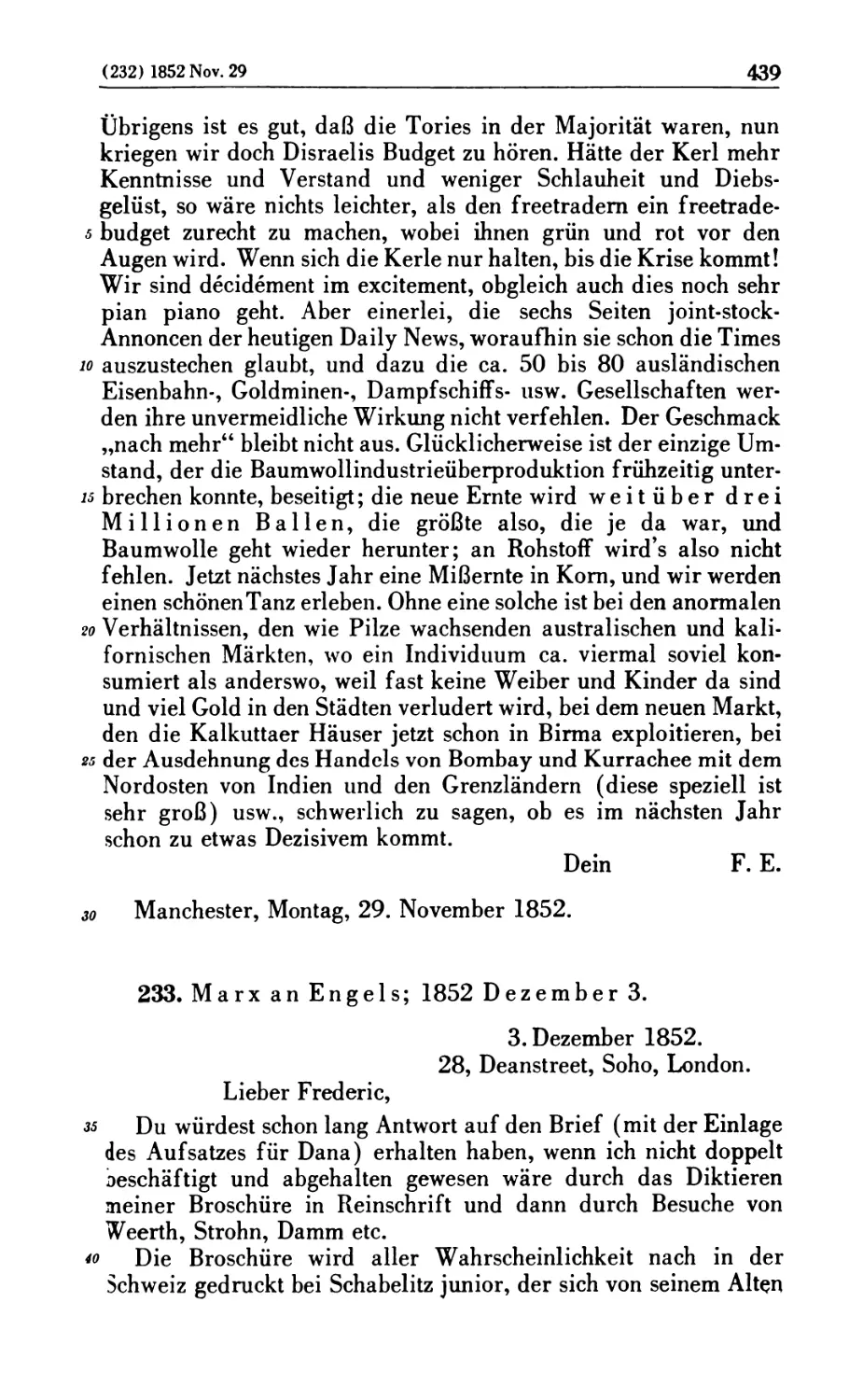 233. Marx an Engels; 1852 Dezember 3