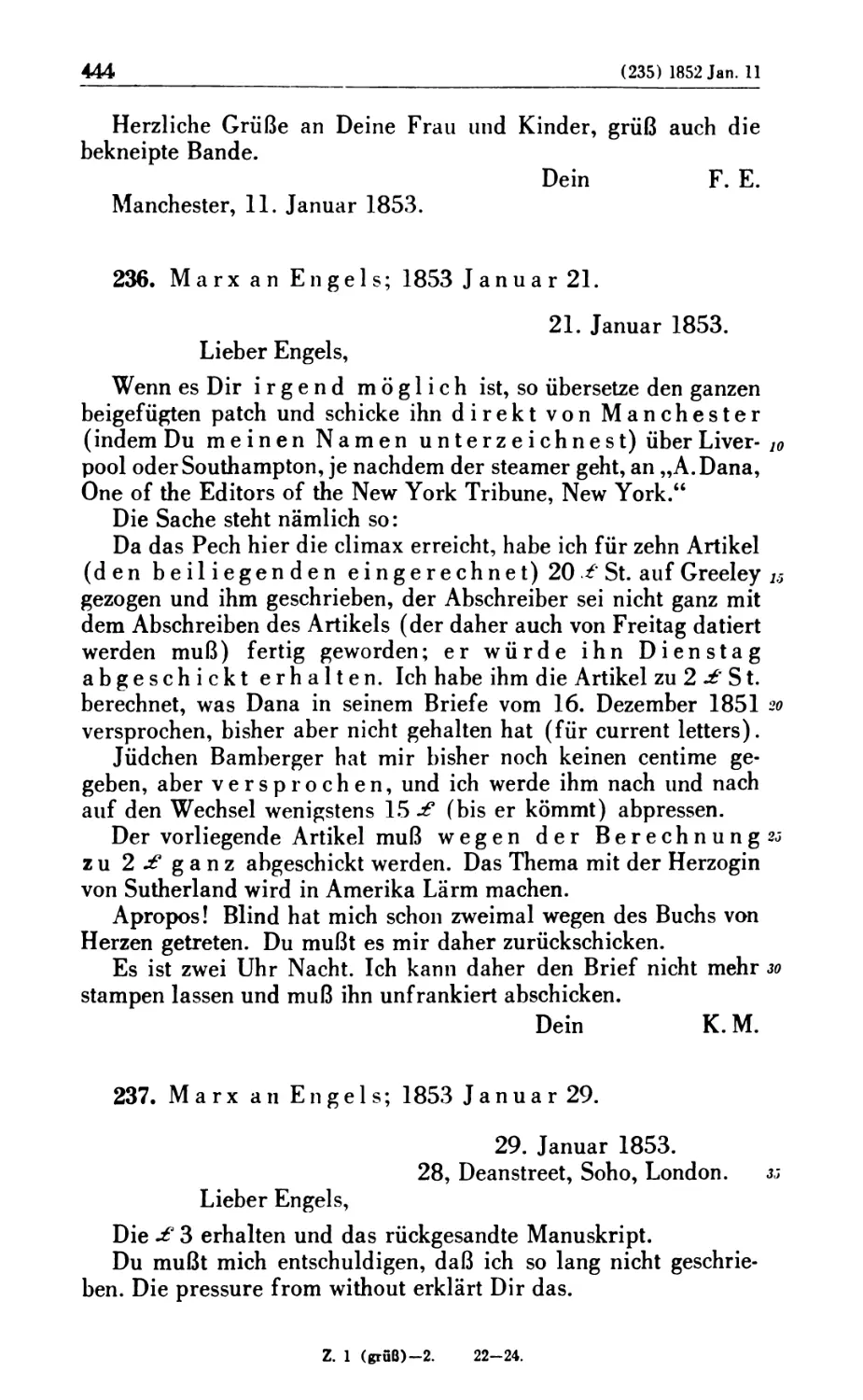 236. Marx an Engels; 1853 Januar 21
237. Marx an Engels; 1853 Januar 29