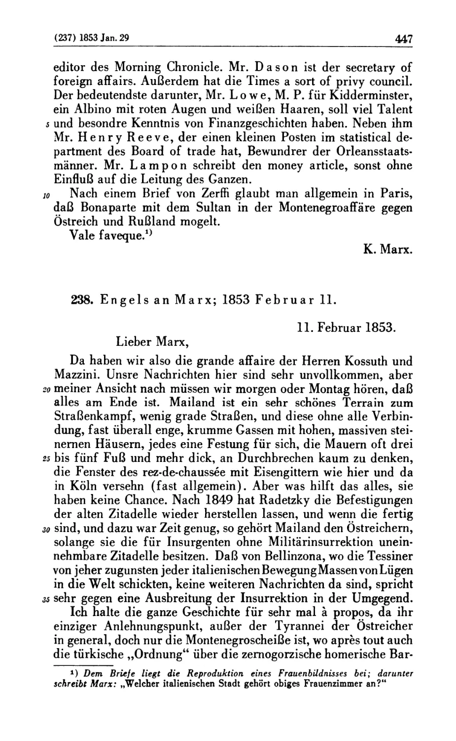 238. Engels an Marx; 1853 Februar 11