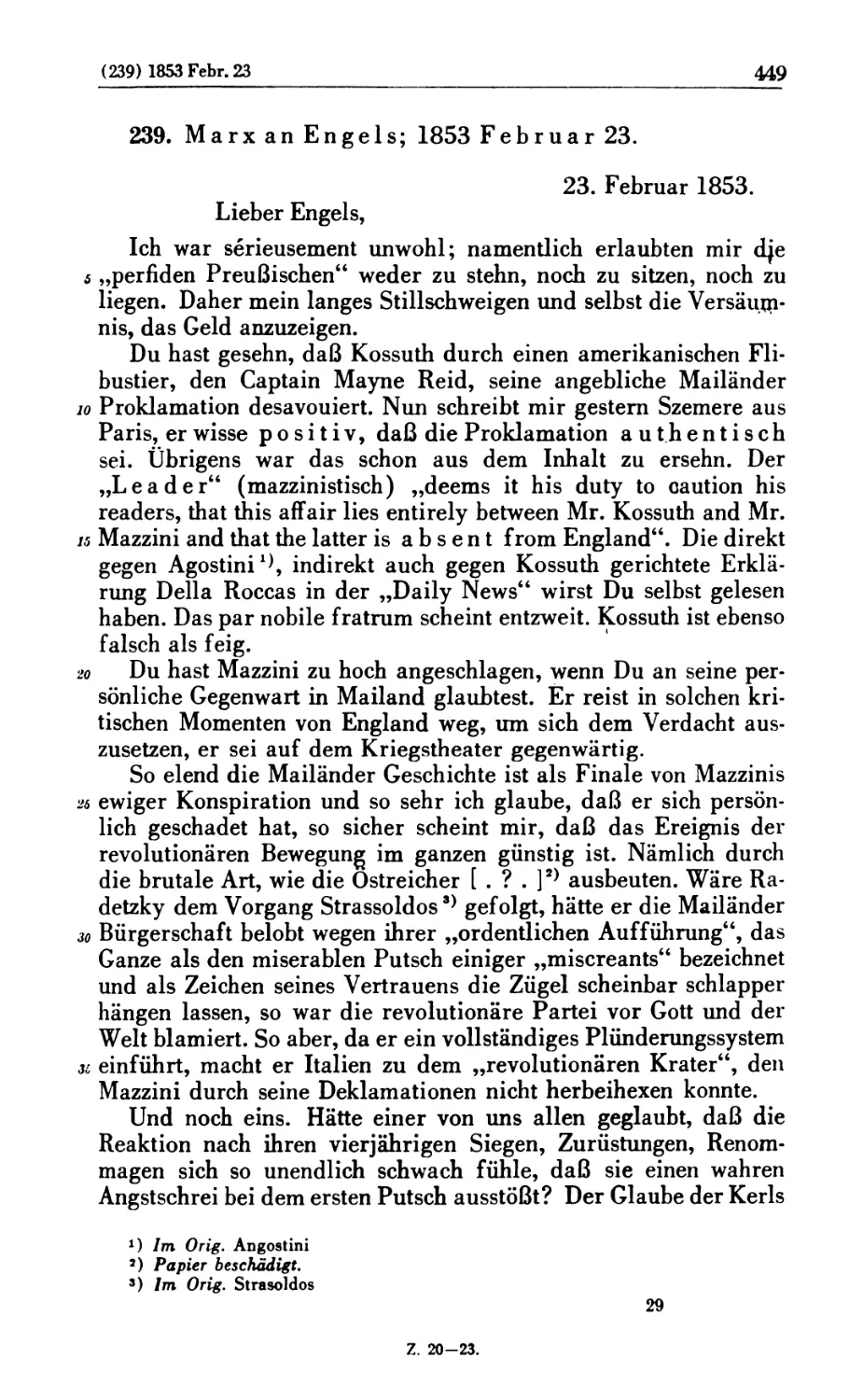 239. Marx an Engels; 1853 Februar 23