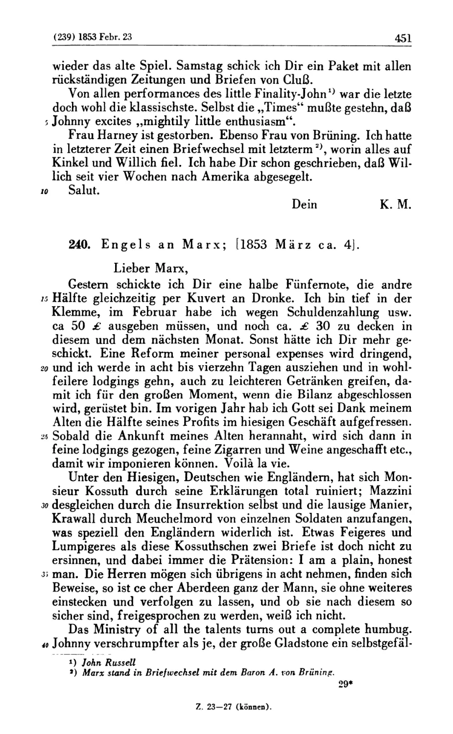 240. Engels an Marx; [1853 März ca. 4]