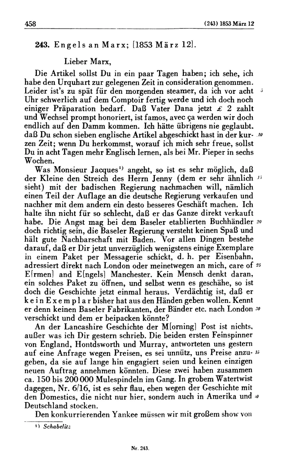 243. Engels an Marx; [1853 März 12]