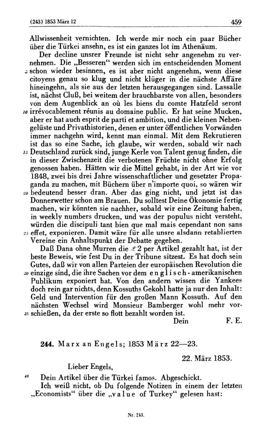 244. Marx an Engels; 1853 März 22—23
