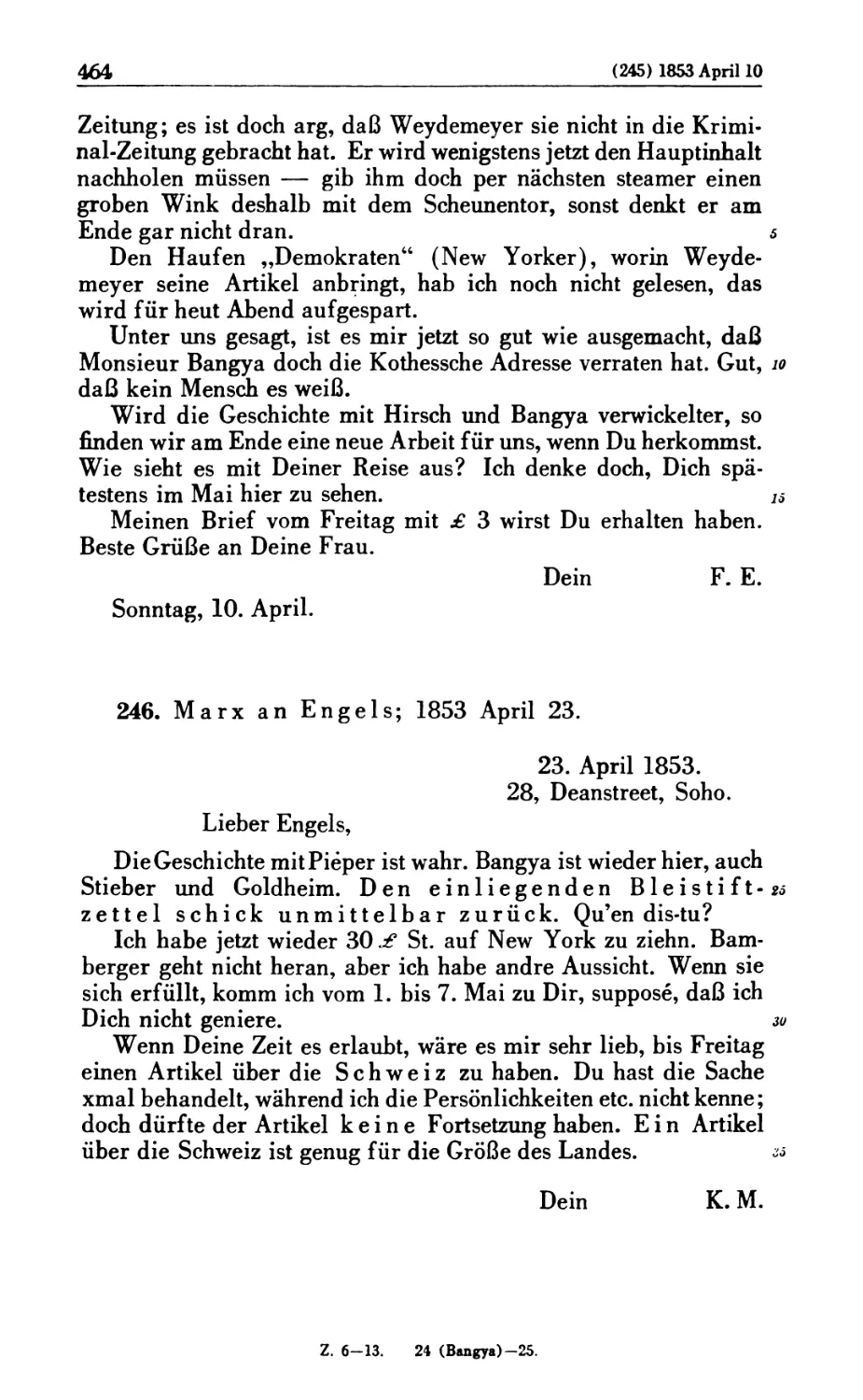 246. Marx an Engels; 1853 April 23