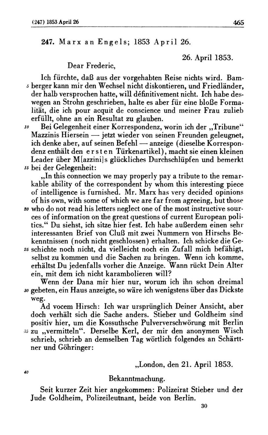 247. Marx an Engels; 1853 April 26