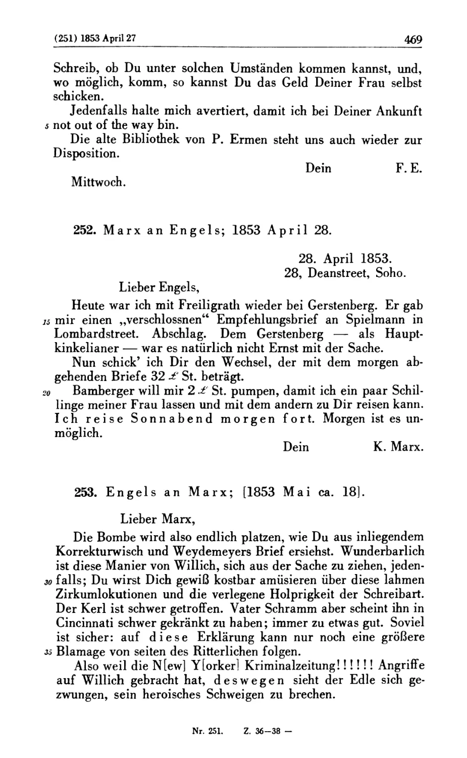 252. Marx an Engels; 1853 April 28
253. Engels an Marx; [1853 Mai ca. 18]