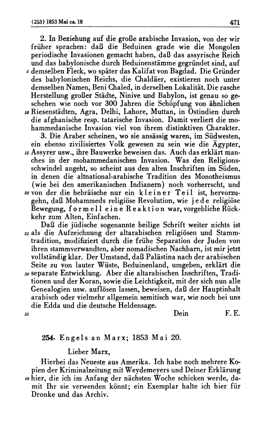 254. Engels an Marx; 1853 Mai 20
