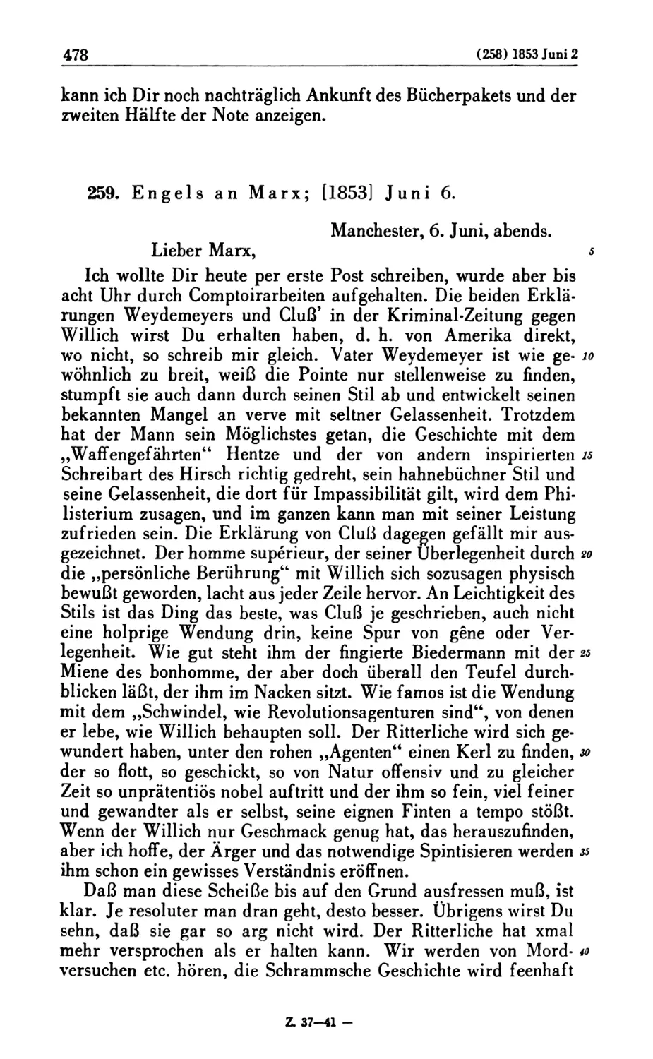 259. Engels an Marx; [1853] Juni 6