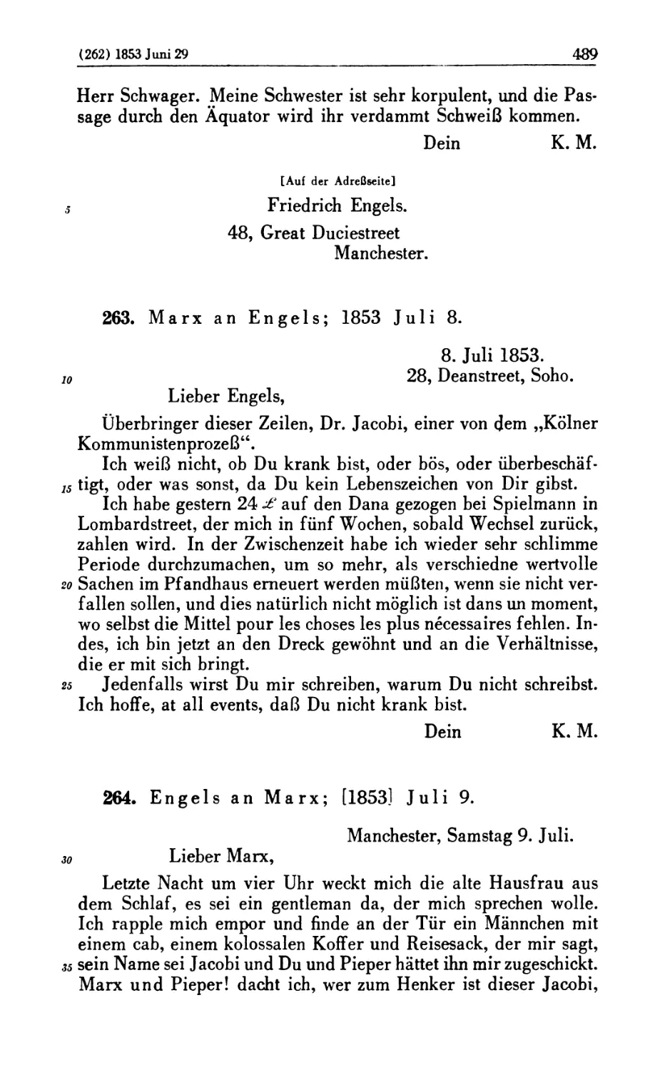 263. Marx an Engels; 1853 Juli 8
264. Engels an Marx; [1853] Juli 9