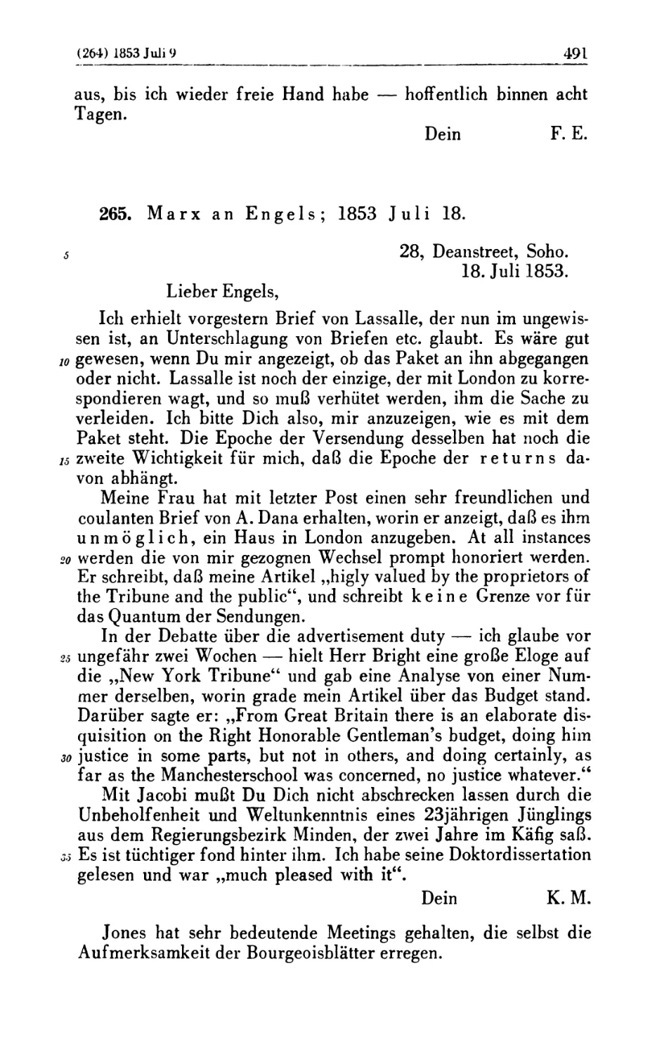 265. Marx an Engels; 1853 Juli 18