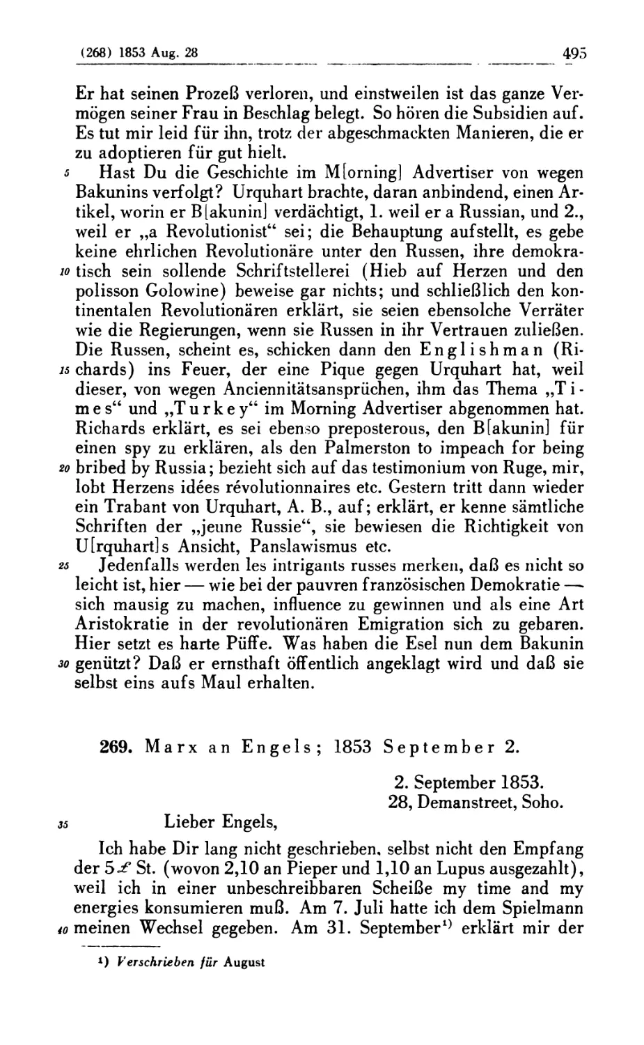 269. Marx an Engels; 1853 September 2