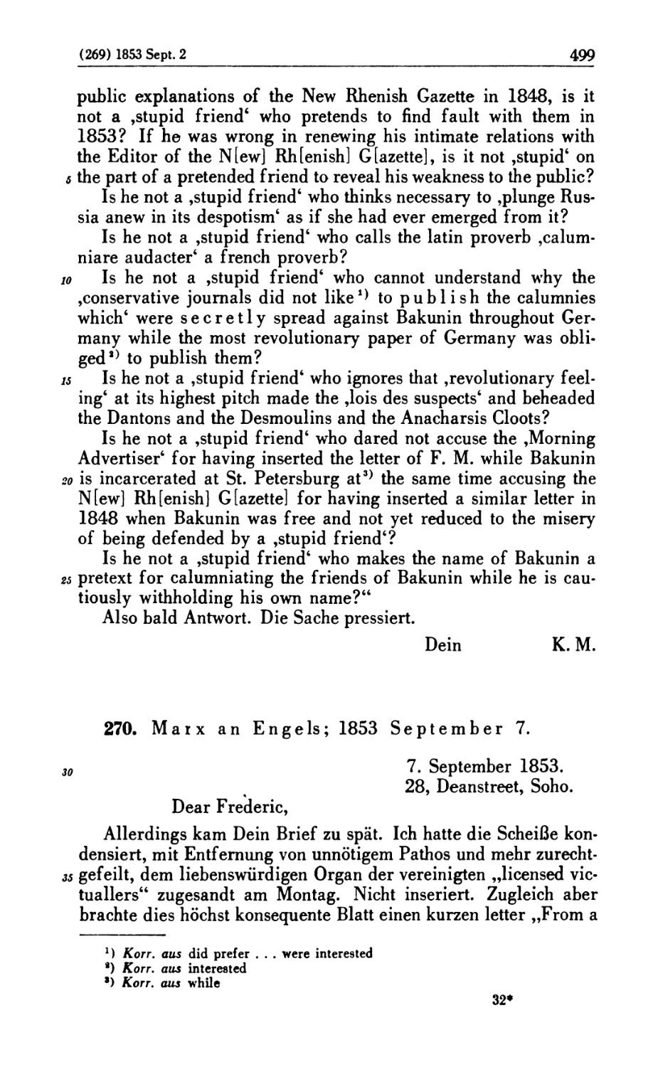 270. Marx an Engels; 1853 September 7