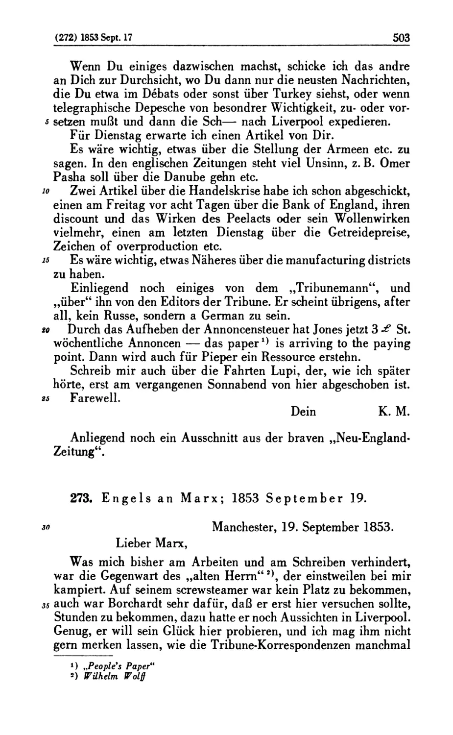 273. Engels an Marx; 1853 September 19