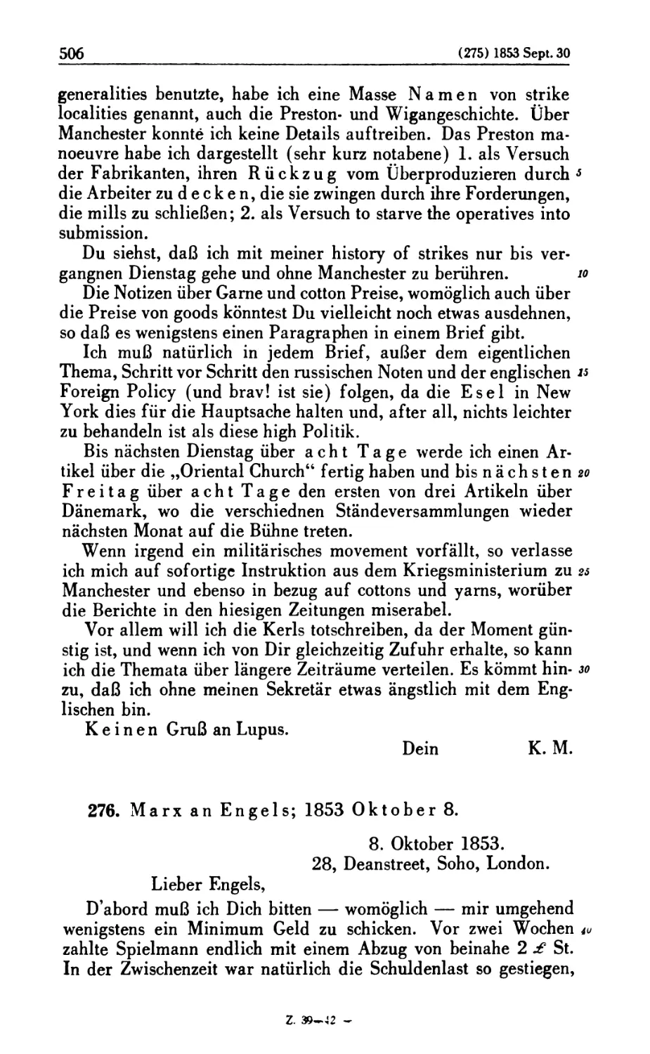 276. Marx an Engels; 1853 Oktober 8