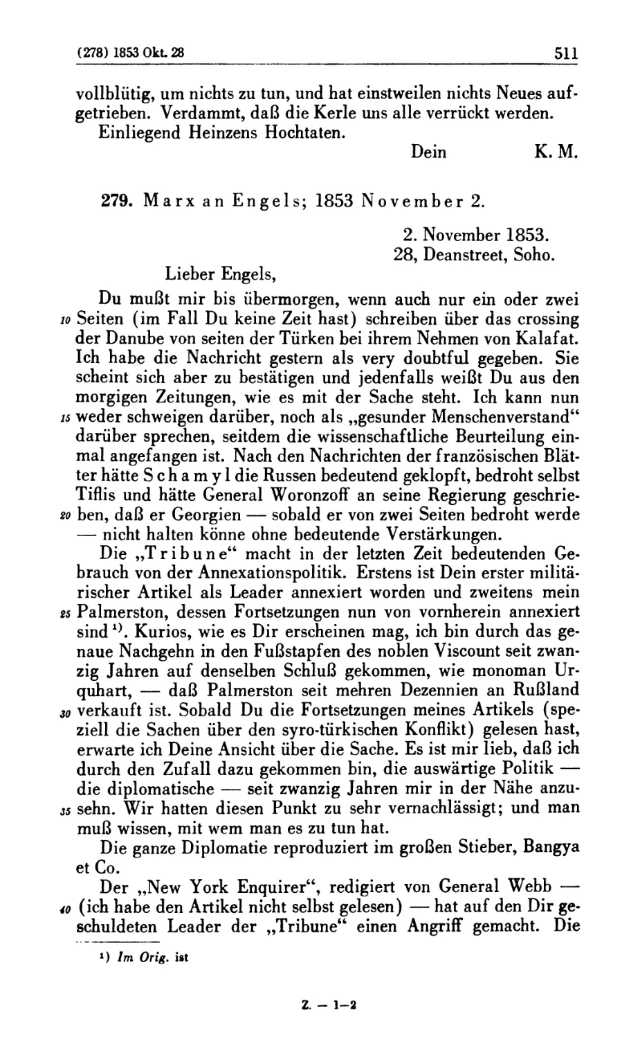 279. Marx an Engels; 1853 November 2