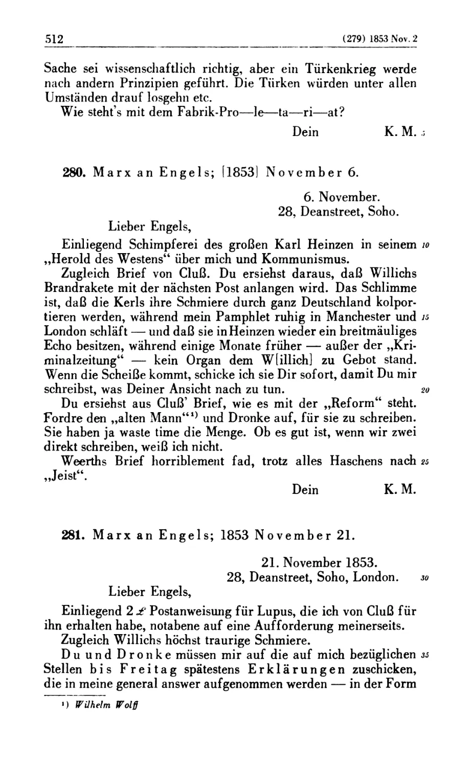 280. Marx an Engels; [1853] November 6
281. Marx an Engels; 1853 November 21
