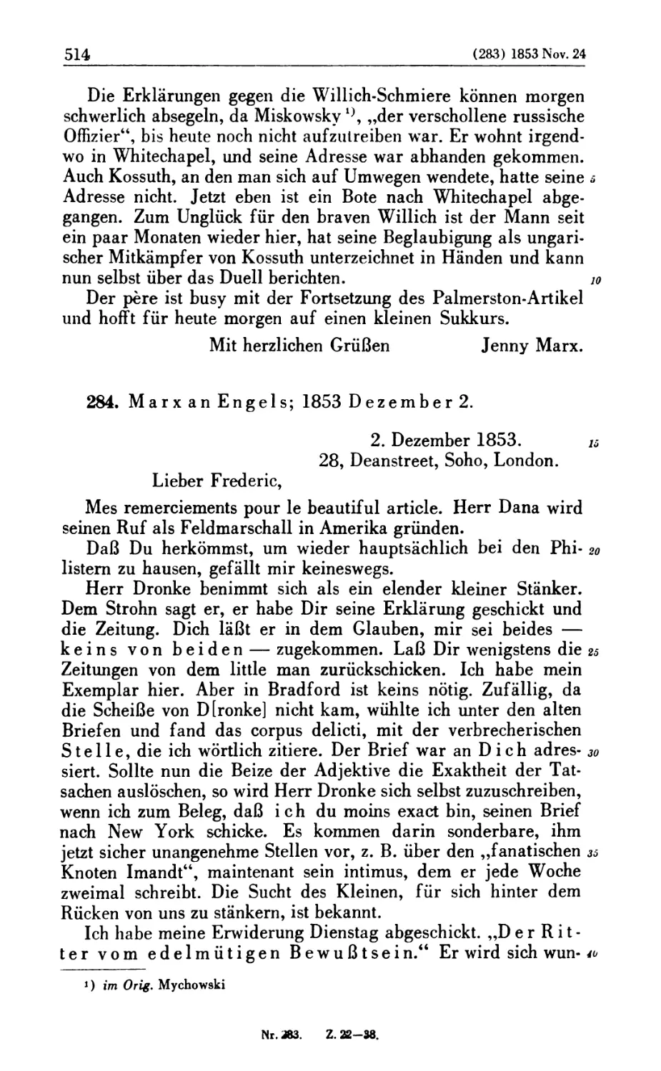 284. Marx an Engels; 1853 Dezember 2
