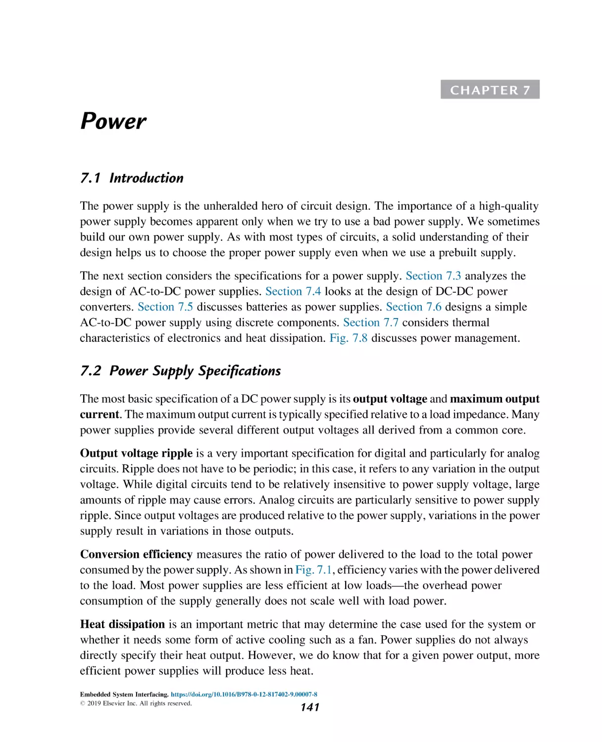 7
Power
Introduction
Power Supply Specifications