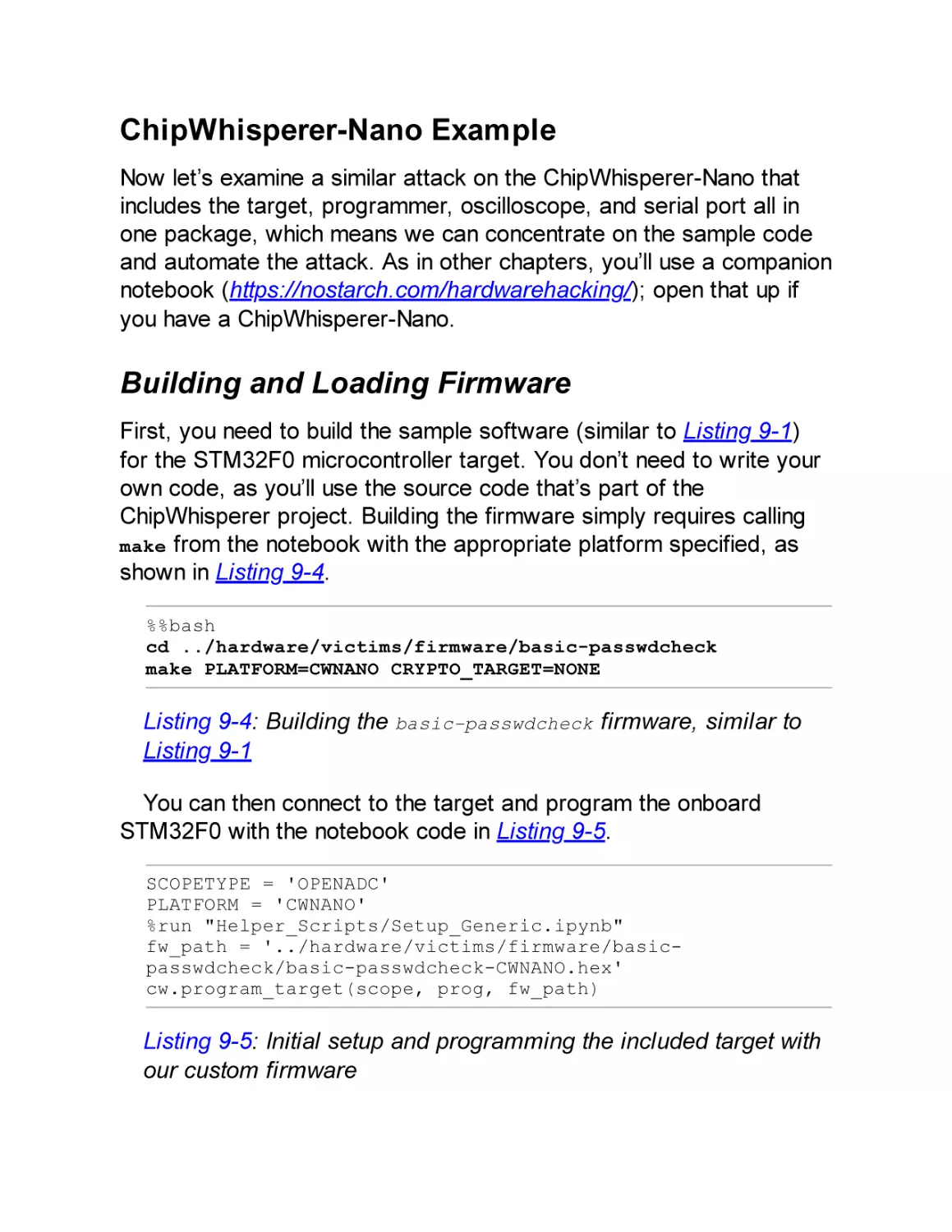 ChipWhisperer-Nano Example
Building and Loading Firmware