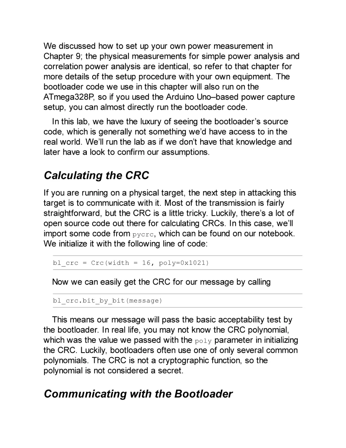 Calculating the CRC
Communicating with the Bootloader