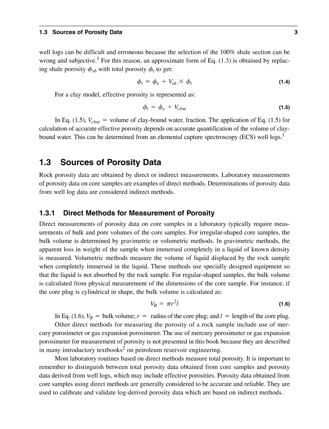 1.3 Sources of Porosity Data
1.3.1 Direct Methods for Measurement of Porosity