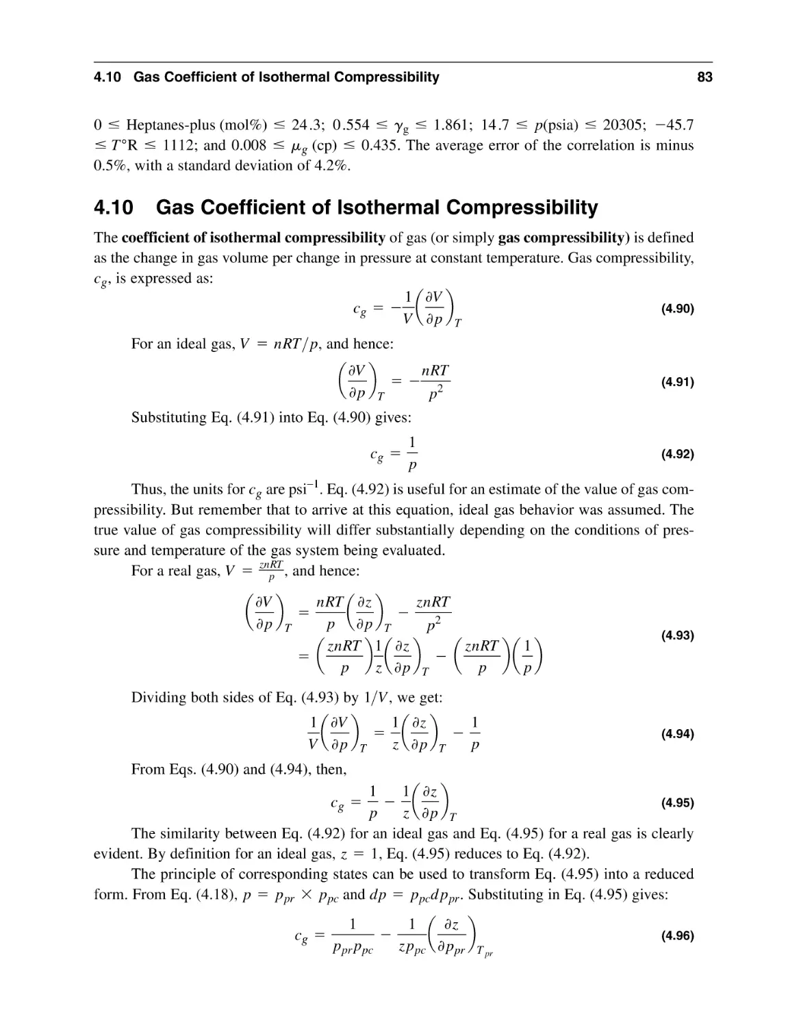 4.10 Gas Coefficient of Isothermal Compressibility