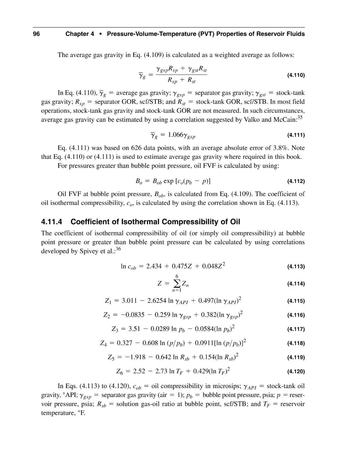 4.11.4 Coefficient of Isothermal Compressibility of Oil