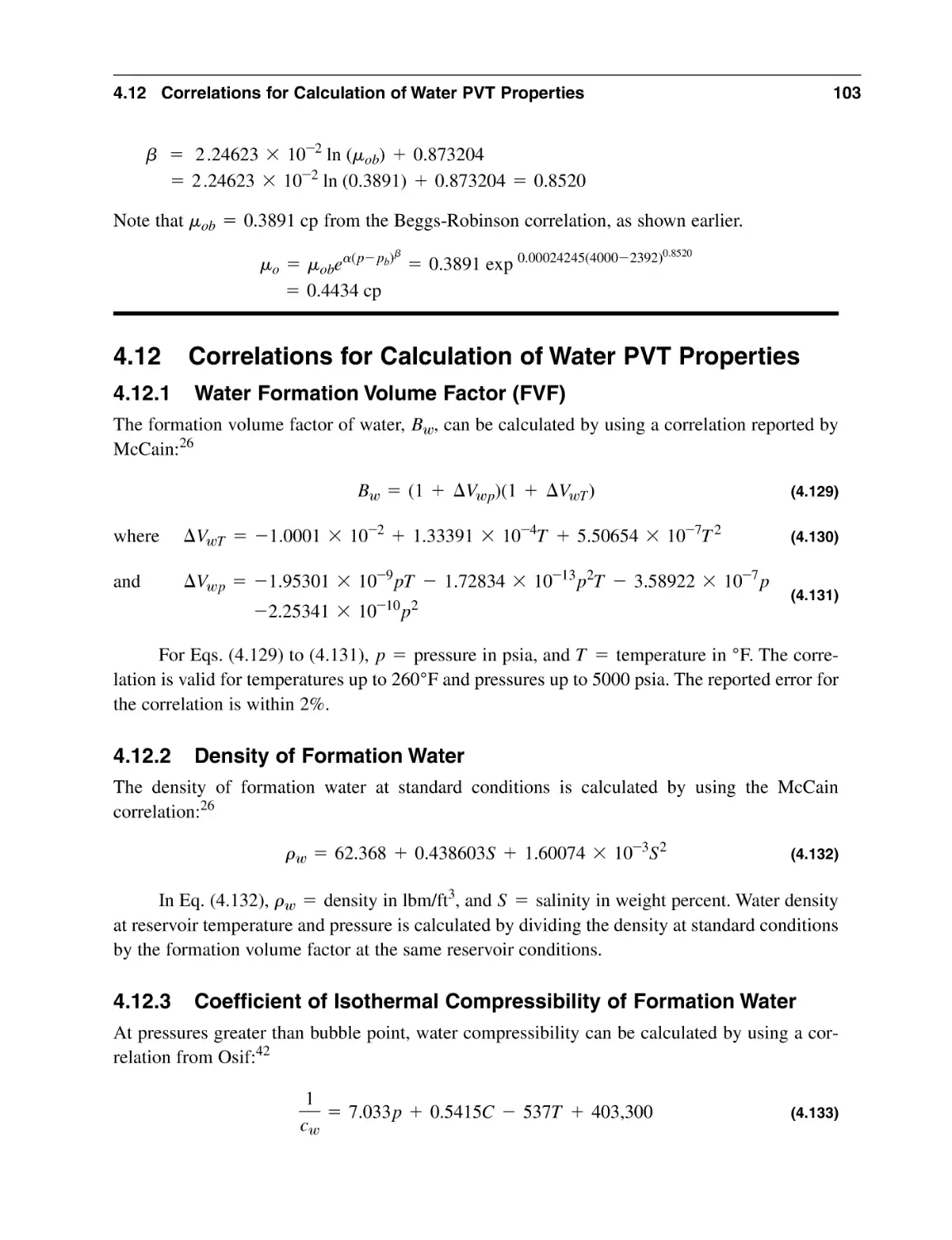 4.12 Correlations for Calculation of Water PVT Properties
4.12.1 Water Formation Volume Factor (FVF)
4.12.2 Density of Formation Water
4.12.3 Coefficient of Isothermal Compressibility of Formation Water