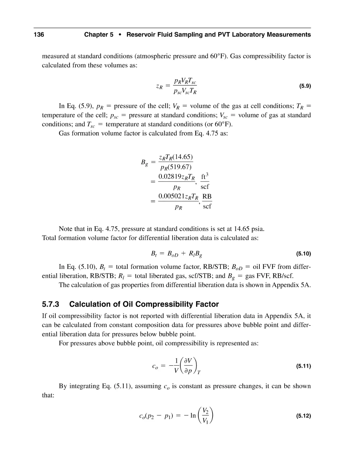 5.7.3 Calculation of Oil Compressibility Factor