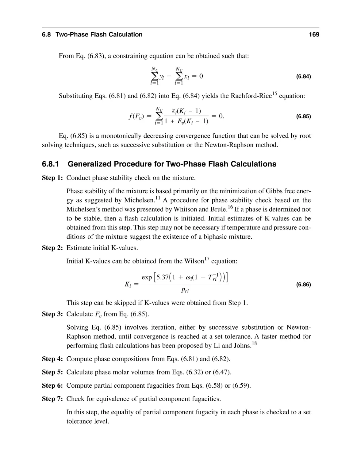 6.8.1 Generalized Procedure for Two-Phase Flash Calculations