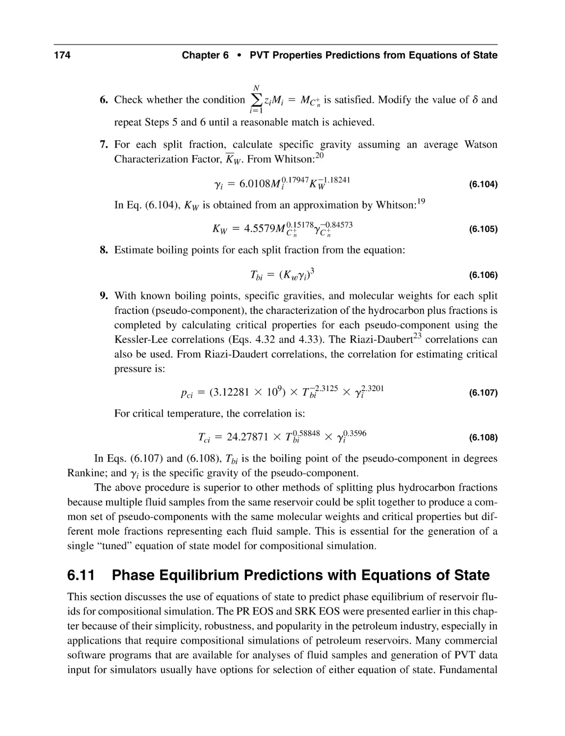 6.11 Phase Equilibrium Predictions with Equations of State