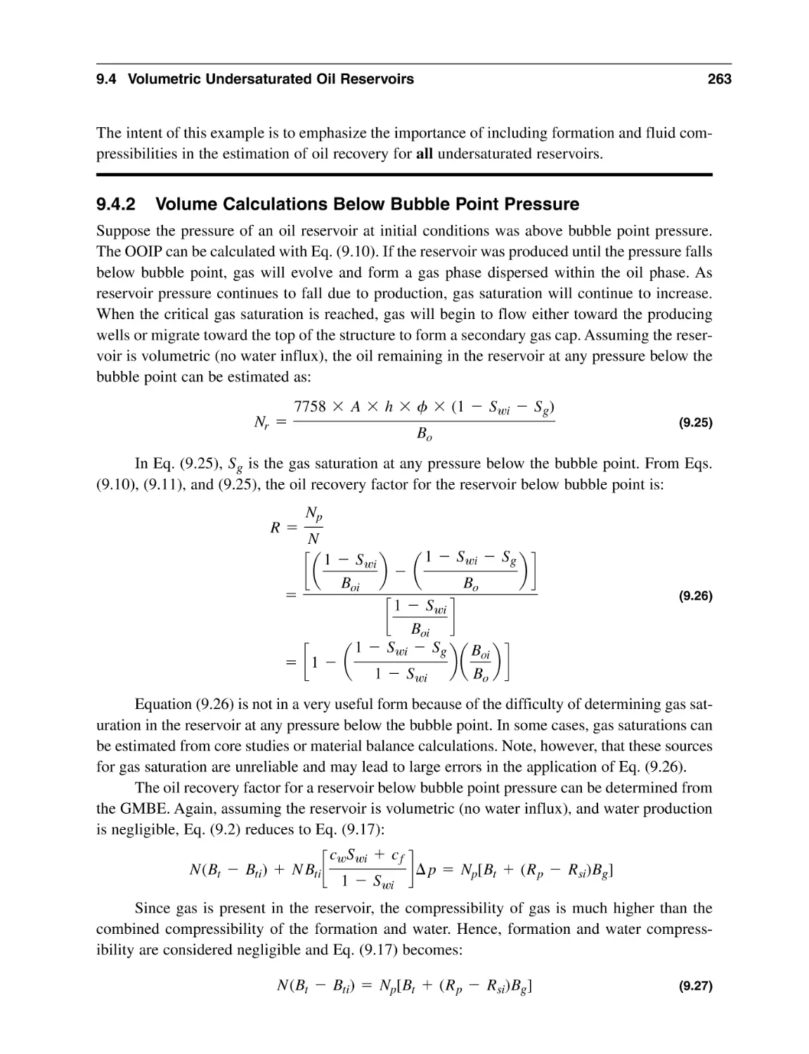 9.4.2 Volume Calculations Below Bubble Point Pressure