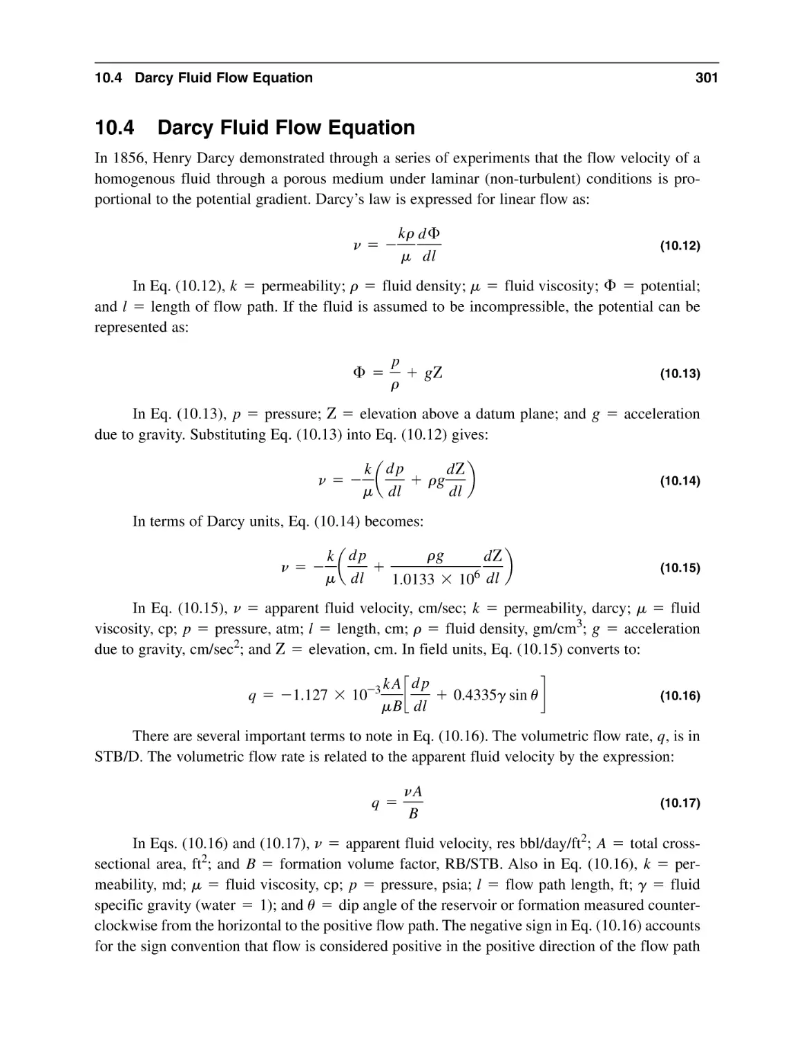 10.4 Darcy Fluid Flow Equation